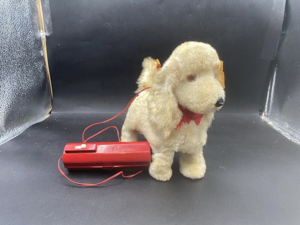 Vtg 1960s Japan Battery Operated Walking Dog Toy w Remote FOR PARTS/ REPAIR